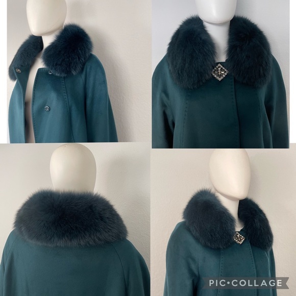 NWT WOMEN PLUS SIZE LONG COAT‎ CASHEMERE BLEND REAL FUR COLLAR RAGLAN SLEEVES - Picture 3 of 13